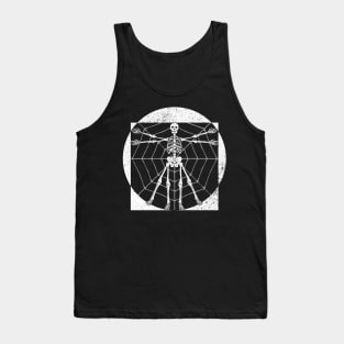 Creepy Halloween Vitruvian Man Skeleton In Spider Web Tank Top